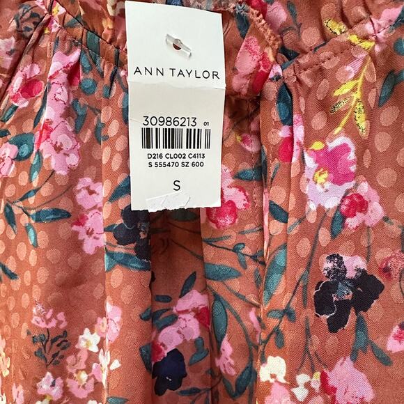 NWT Ann Taylor Pink Floral Long Sleeve Ruffle Swing Dress Size Small - Picture 7 of 8
